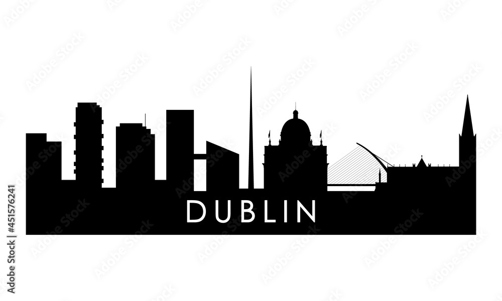 Dublin skyline silhouette. Black Dublin city design isolated on white background.