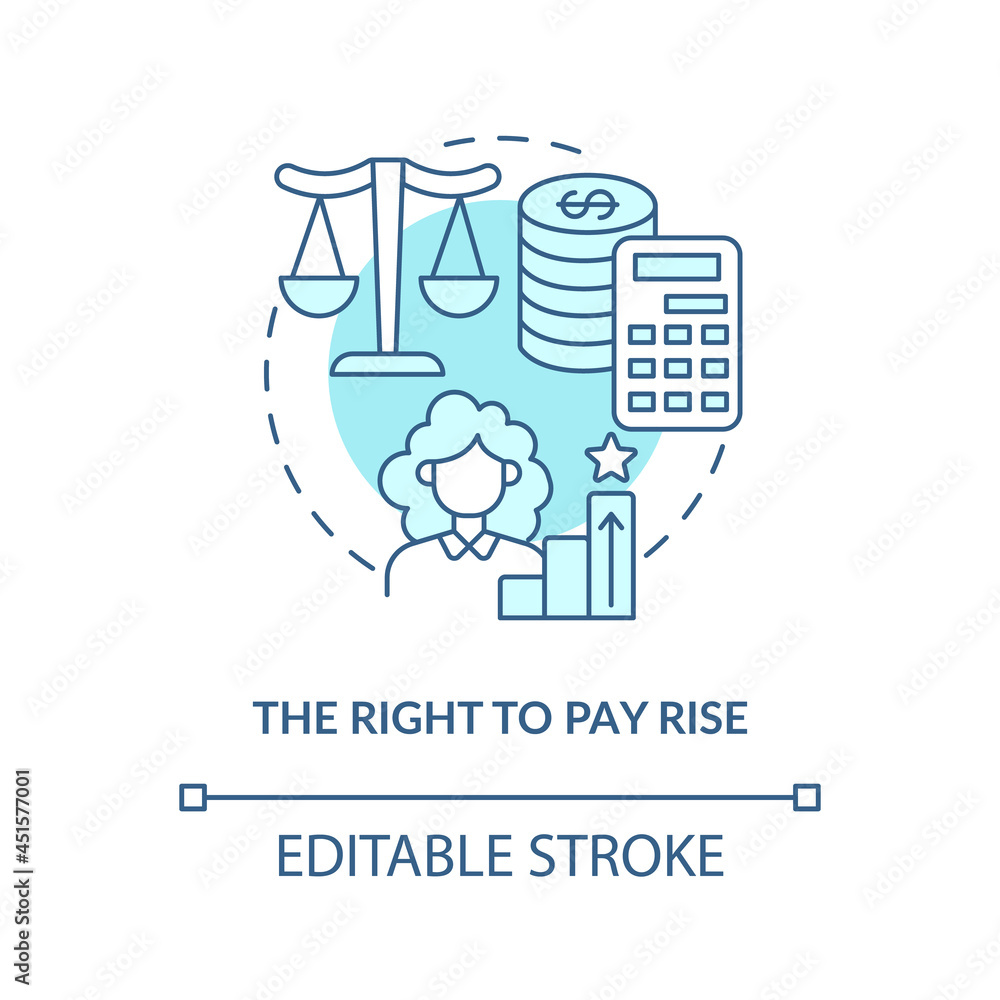 Right to pay rise blue concept icon. Right to get payment abstract idea thin line illustration. Entitlement to be paid rise. Maternity leave. Vector isolated outline color drawing. Editable stroke Right to pay rise blue concept icon. Right to get payment abstract idea thin line illustration. Entitlement to be paid rise. Maternity leave. Vector isolated outline color drawing. Editable stroke