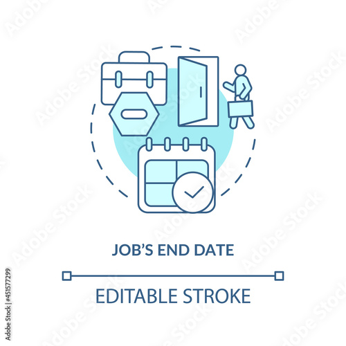Job end date blue concept icon . Resign from job after maternity, parential leave abstract idea thin line illustration. Work dismissal. Vector isolated outline color drawing. Editable stroke