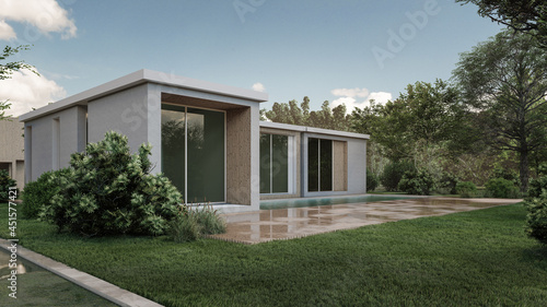 3D rendering illustration of modern house  © Aris Suwanmalee