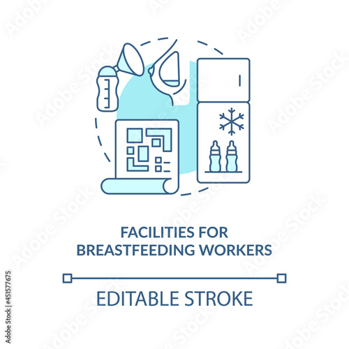 Facilities for breastfeeding workers blue concept icon. Express and pump breast milk abstract idea thin line illustration. Lactation room. Vector isolated outline color drawing. Editable stroke