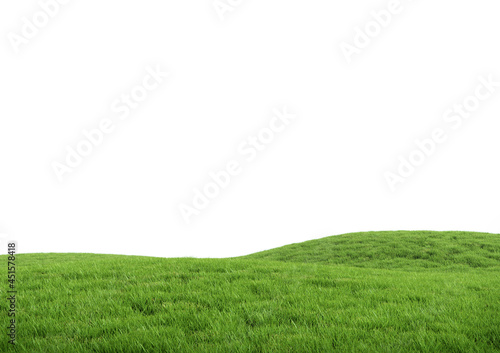 Realistic green grass hills isolated on white background. Bright 3d illustration.