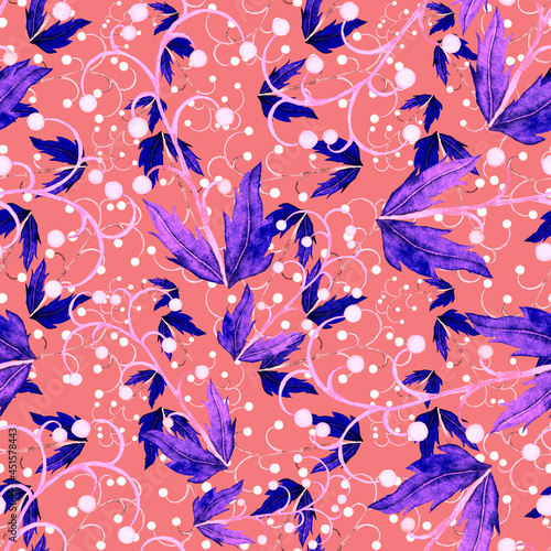 Watercolor seamless pattern with vintage leaves. Beautiful botanical print wi...