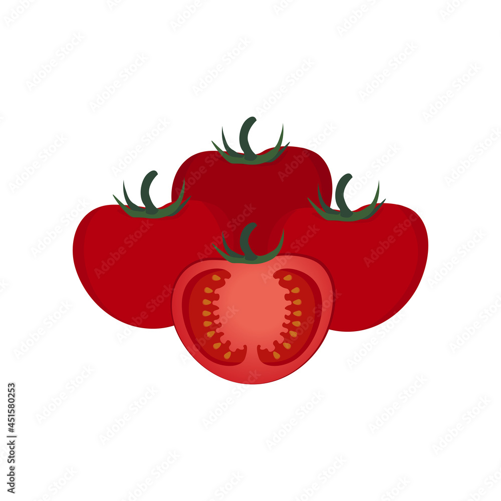 Tomato vector illustration.Set with whole and halved tomato,isolated on white background. Tomato vector illustration.Set with whole and halved tomato,isolated on white background.