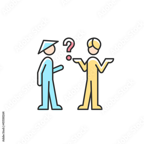 Cultural barriers RGB color icon. Cross-cultural communication. Behavior differences. Intercultural communicative skills lacking. Isolated vector illustration. Simple filled line drawing