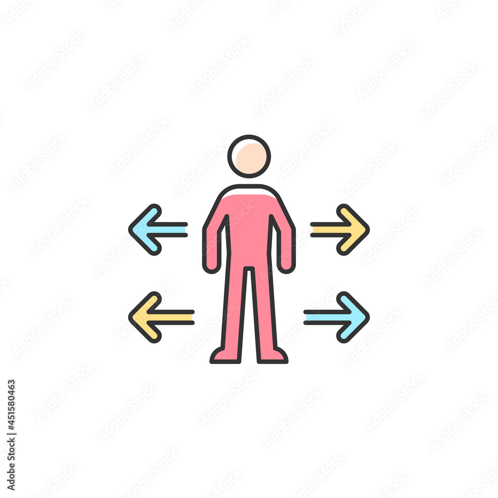 Personal space RGB color icon. Interpersonal distance between people. Keeping comfortable zone. Instinctive protective zone. Presetting limits. Isolated vector illustration. Simple filled line drawing Personal space RGB color icon. Interpersonal distance between people. Keeping comfortable zone. Instinctive protective zone. Presetting limits. Isolated vector illustration. Simple filled line drawing