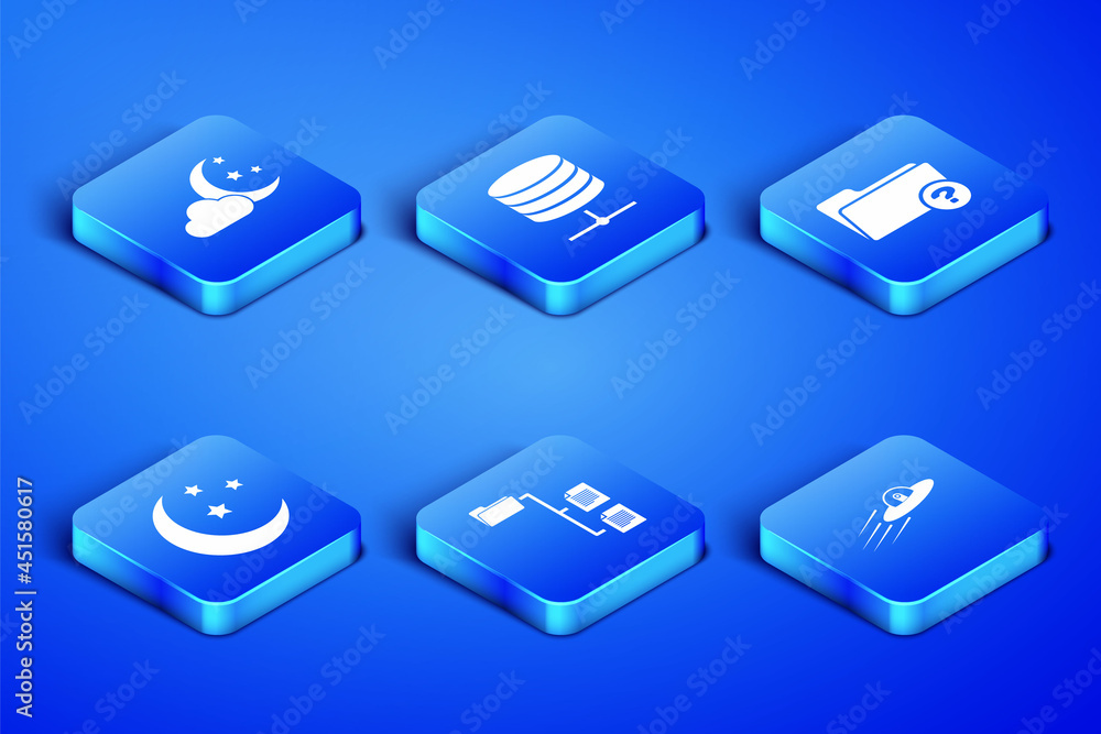 Set UFO flying spaceship and alien, Cloud with moon stars, Folder tree, Moon, Server, Data, Web Hosting and Unknown directory icon. Vector Set UFO flying spaceship and alien, Cloud with moon stars, Folder tree, Moon, Server, Data, Web Hosting and Unknown directory icon. Vector