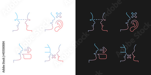 Improve everyday communication gradient icons set for dark and light mode. Language disabilities. Thin line contour symbols bundle. Isolated vector outline illustrations collection on black and white