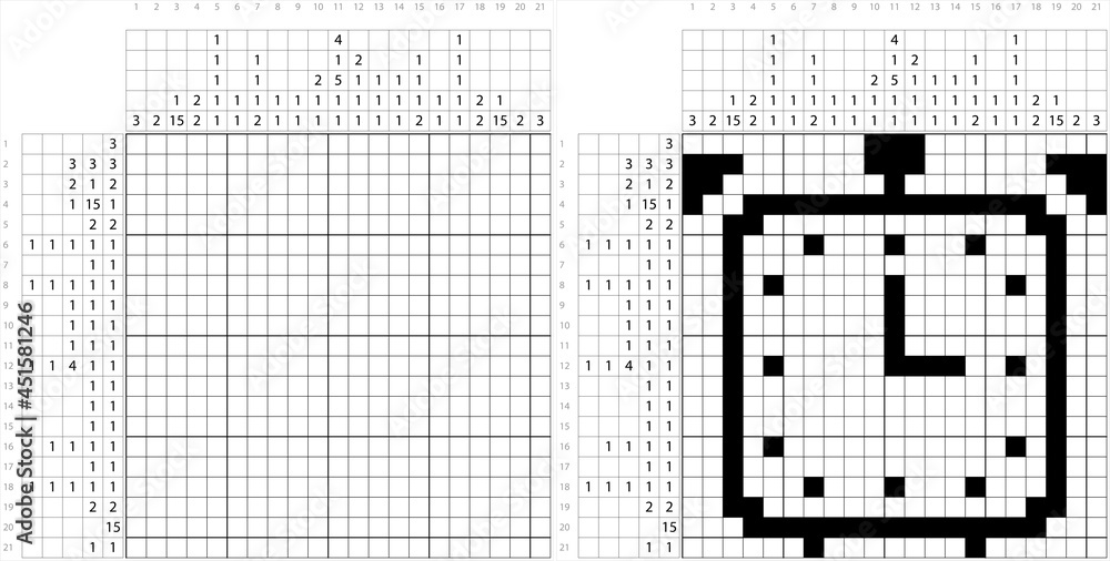 Fototapeta premium Alarm Clock Icon Nonogram Pixel Art M_2108001