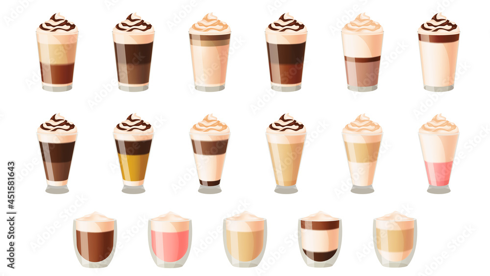 custom made wallpaper toronto digitalDifferent vector coffee types espresso, Capuccino, Hot chocolate, latte. Menu collection.