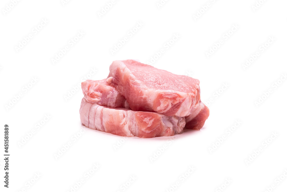 Raw pork pieces isolated on a white background. Raw pork pieces isolated on a white background.