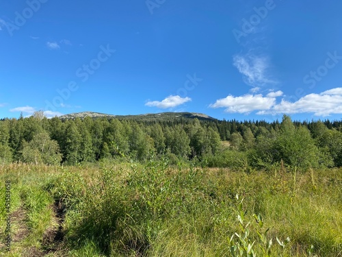 View of the Itsyl mountains from the Kialim cordon (Taganay national Park. Zlatoust city. Chelyabinsk region. South Ural. Russia)
