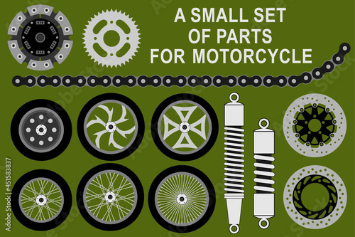 A set of spare parts for a motorcycle