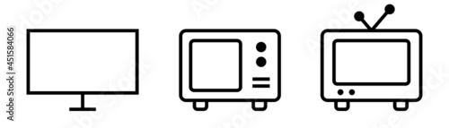TV icons set. Television symbol in black. TV icon collection. Transparent television screen. Modern and retro style