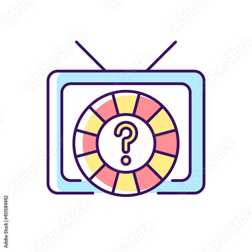 Game show RGB color icon. Broadcasting television program for entertainment. Wheel lottery for chance to win on TV show. Media screen. Isolated vector illustration. Simple filled line drawing