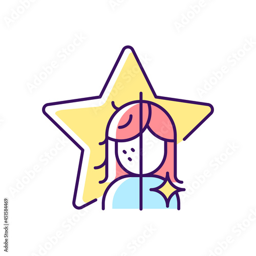 Transformation show RGB color icon. Beauty makeover for women on television entertainment program. Styling girls with makeup. Isolated vector illustration. Simple filled line drawing