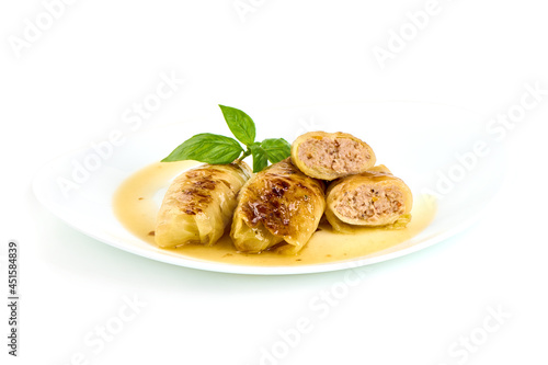 Stuffed cabbage, isolated on white background.