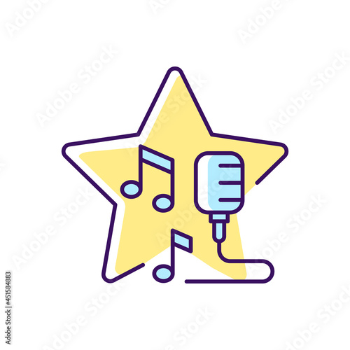 Open microphone shows RGB color icon. Stand up comedy. Music competition. Karaoke night. Talent show. Fun event and entertainment. Isolated vector illustration. Simple filled line drawing