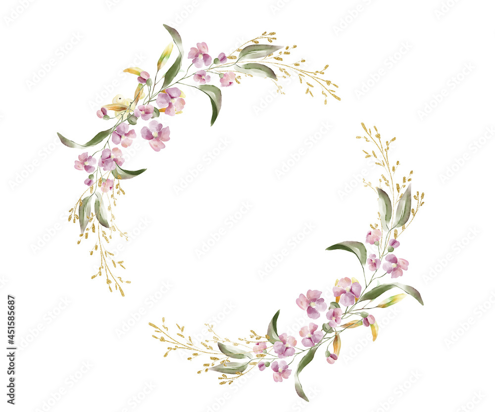 Watercolor greenery wreath illustration. Isolated on white background.