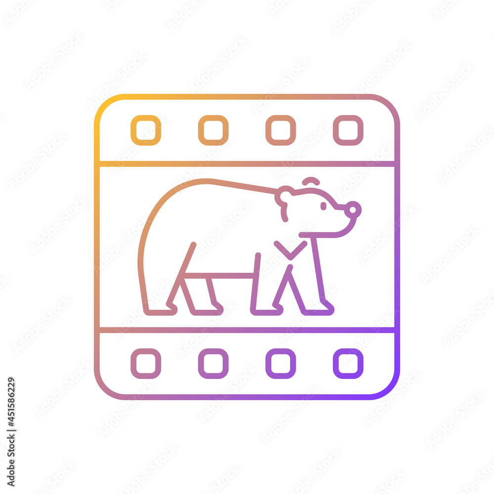 Wildlife documentary gradient linear vector icon. Educational television series about animals. Watch film. Thin line color symbol. Modern style pictogram. Vector isolated outline drawing Wildlife documentary gradient linear vector icon. Educational television series about animals. Watch film. Thin line color symbol. Modern style pictogram. Vector isolated outline drawing