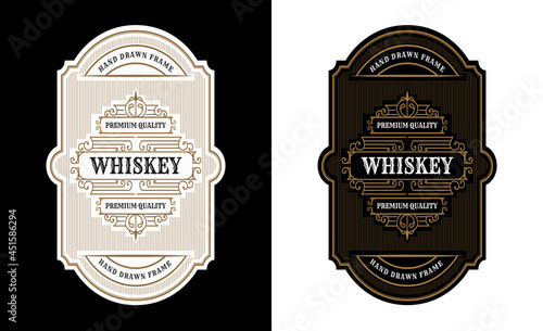 Whiskey Bourbon Vintage luxury antique border frame western engraving label for beer wine whiskey alcohol product box packaging label 