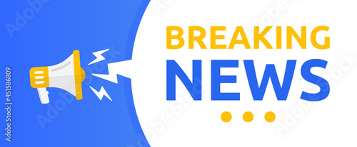 Breaking news banner with megaphone icon. Vector illustration