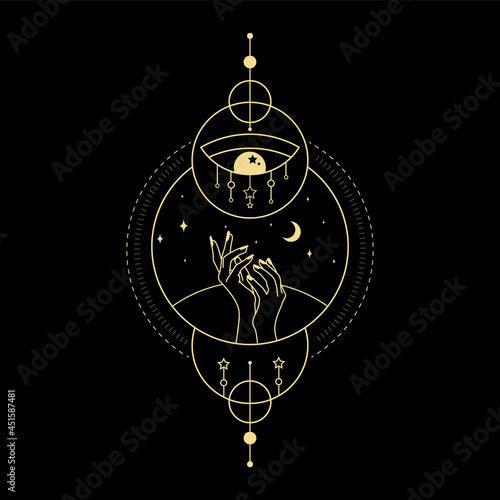 Magical tarot cards esoteric occult boho spiritual reader witchcraft magic crystal Sun moon and magic symbol