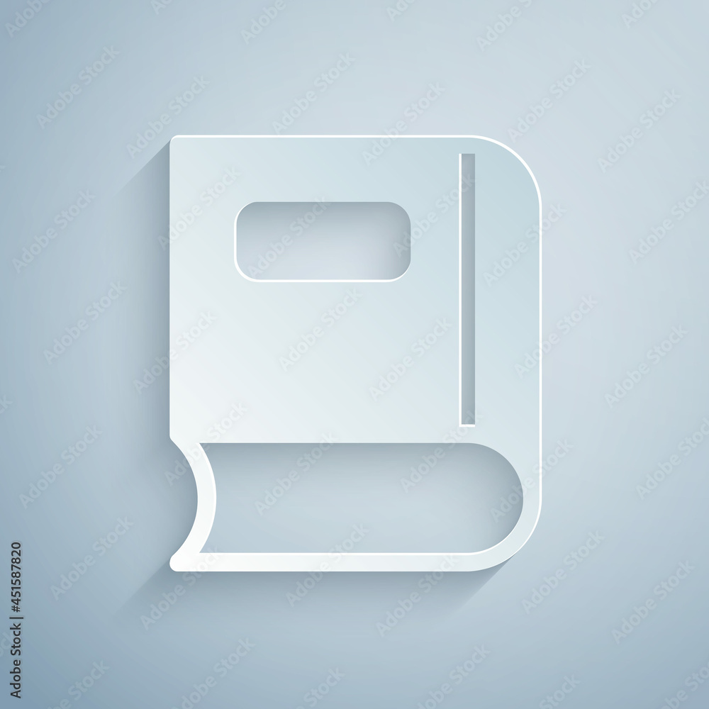 Paper cut Book icon isolated on grey background. Paper art style. Vector Paper cut Book icon isolated on grey background. Paper art style. Vector