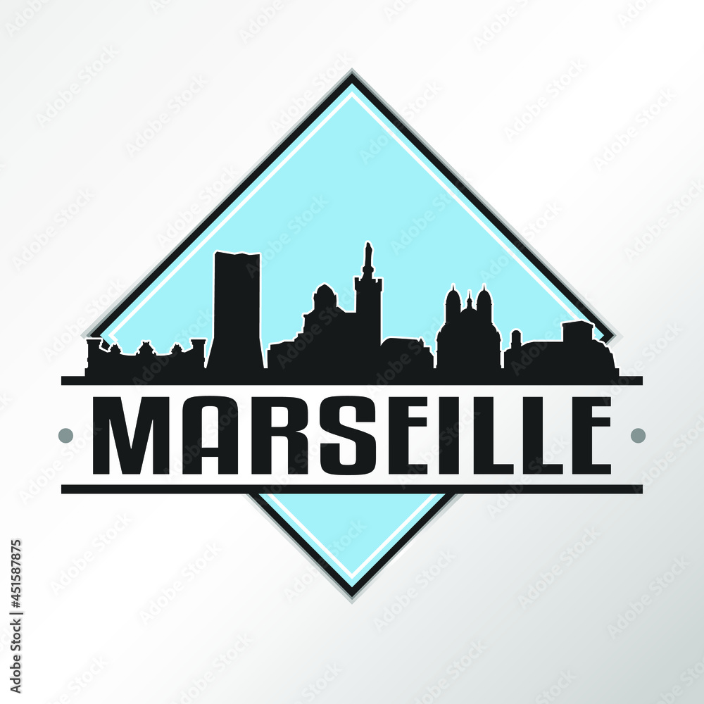 Marseille, France Skyline Logo. Adventure Landscape Design Vector Illustration.
