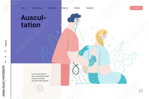 Auscultation - medical insurance web template. Modern flat vector