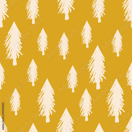 Seamless vector pattern with Christmas trees. Can be used for wallpaper, pattern fills, web page background, surface textures, gifts. Creative Hand Drawn textures for winter holidays.