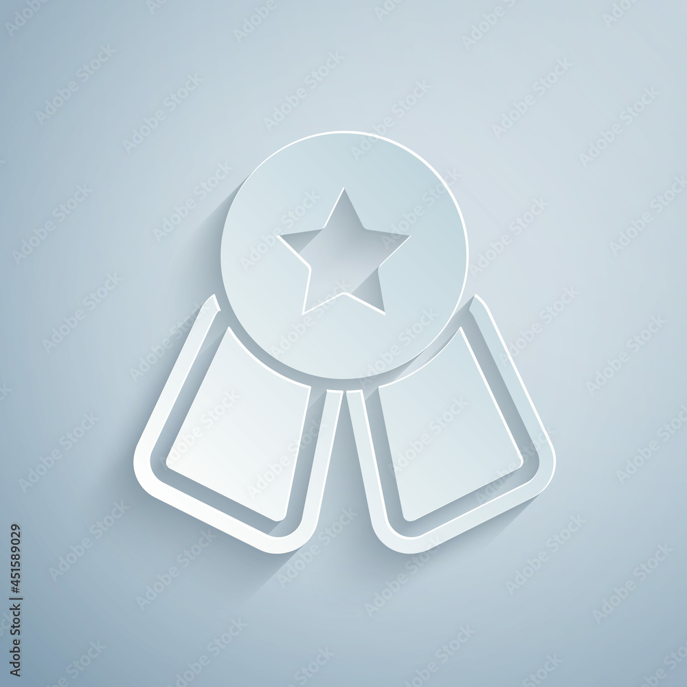Paper cut Medal with star icon isolated on grey background. Winner symbol. Paper art style. Vector Paper cut Medal with star icon isolated on grey background. Winner symbol. Paper art style. Vector