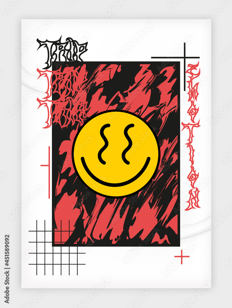 Abstract poster. Acid Graphic style, Rave, Text design, Posters