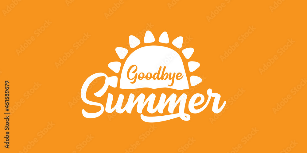 White goodbye summer vector concept text label or sticker on orange horizontal background. Goodbye summer concept illustration