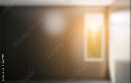 Bokeh blurred phototography. Modern bathroom including bath and sink. 3D rendering. Sunset. photo