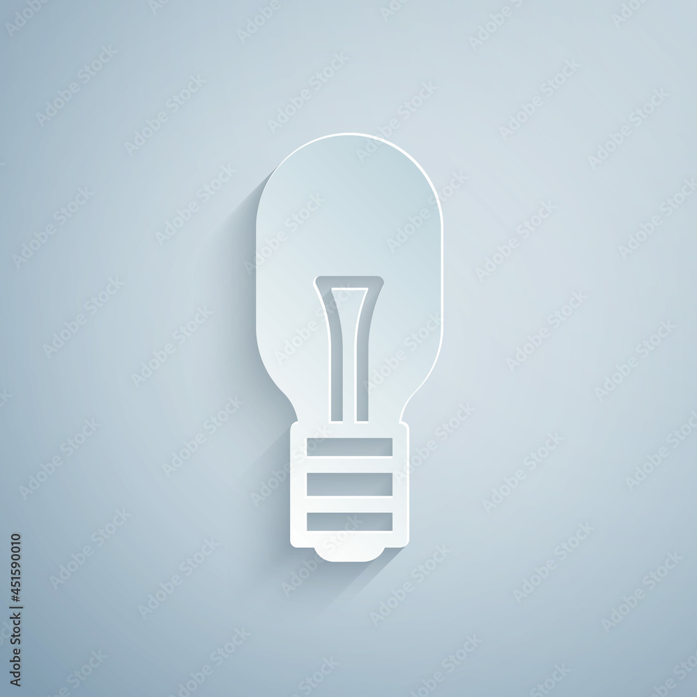 Paper cut Light bulb with concept of idea icon isolated on grey background. Energy and idea symbol. Inspiration concept. Paper art style. Vector Paper cut Light bulb with concept of idea icon isolated on grey background. Energy and idea symbol. Inspiration concept. Paper art style. Vector