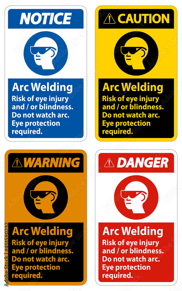 Warning Sign Arc Welding Risk Of Eye Injury And/Or Blindness, Do Not Watch Arc, Eye Protection Required
