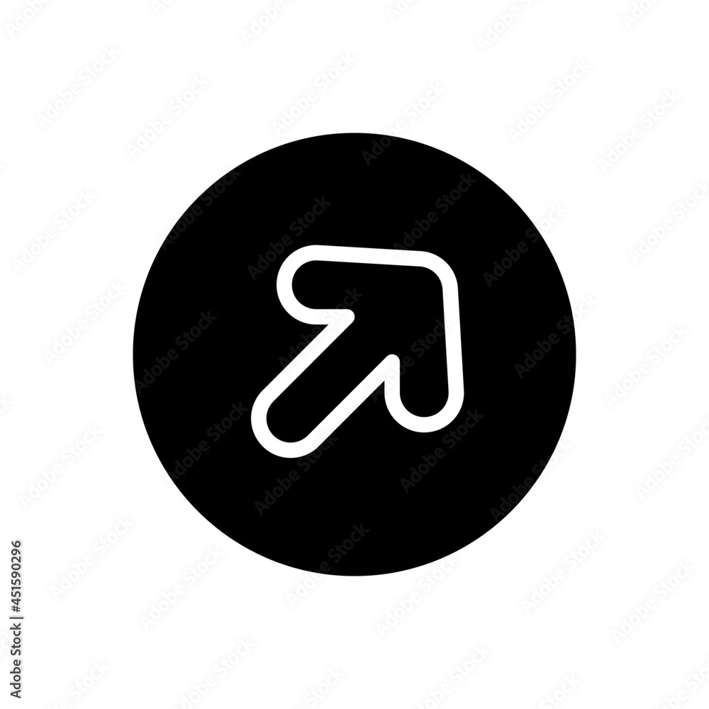 Up right arrow diagonal vector glyph icon . Filled circular Up right arrow diagonal vector glyph icon . Filled circular