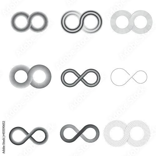 Infinity Symbol .Vector Curved Lines . Design Element . Black Painted Stripes . Used as Banner . Template , endless Logo .