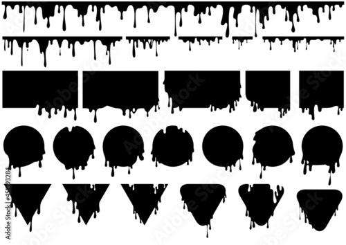 Black Dripping Ink on Different Shapes - Big Vector Collection Isolated on White Background as a Source for Practical Use in Graphic Design, Vector 