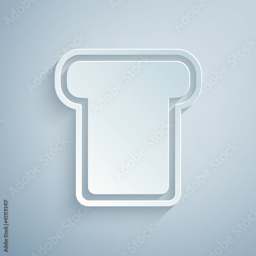 Paper cut Bread toast for sandwich piece of roasted crouton icon isolated on grey background. Lunch, dinner, breakfast snack. Paper art style. Vector