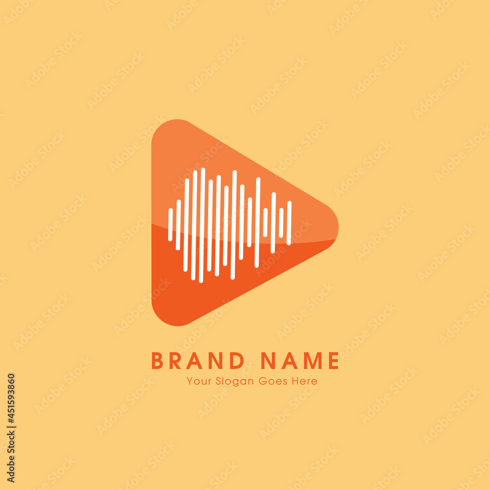 music play logo with instrument in it. Orange. play logo music play logo with instrument in it. Orange. play logo