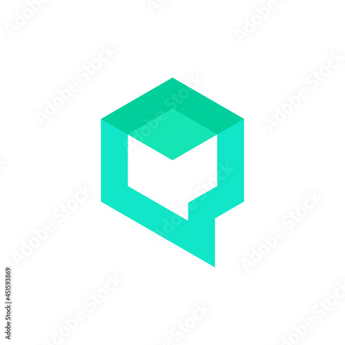 cube talk, chatt, message, communication logo.