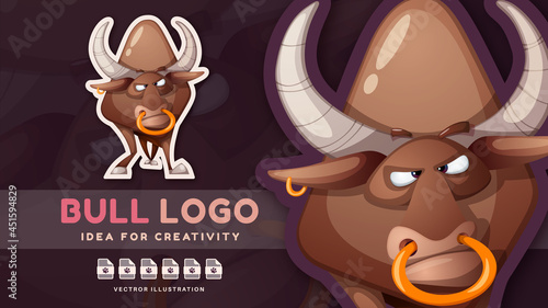 Cartoon churacter evil animal bull - childish sticker