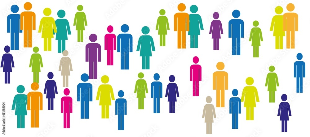 Fans, spectators, crowd, men and women, human figures, pictogram or abstract picture. Isolated on a white background.