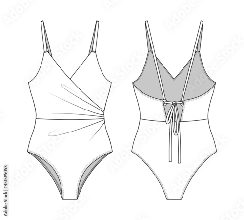Fashion technical drawing of wrapped swimsuit 