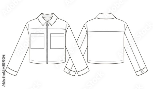 Fashion technical drawing of oversized cropped jacket 