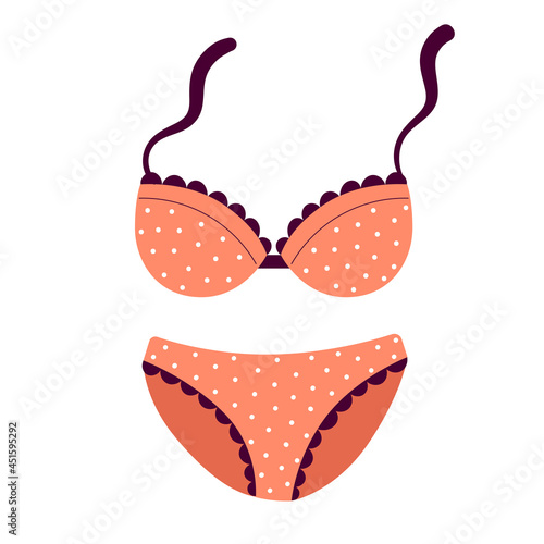 Womens Sexy Fashion Polka Dot Underwear. Fashionable clothes, panties and bra. Vector illustration in flat style