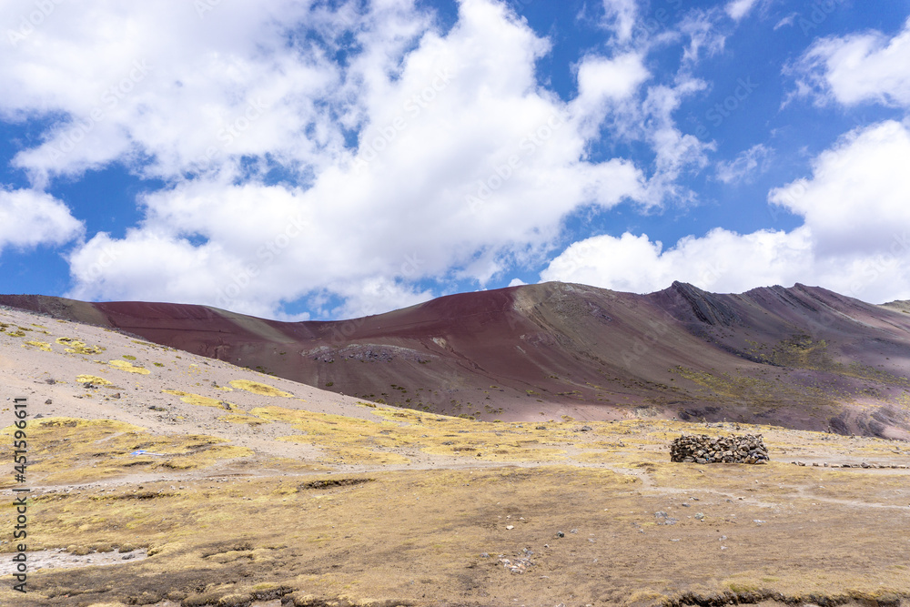 Rainbow Mountain, is a mountain in the Andes of Peru with an altitude of 5,200 metres above sea level. It is located on the road to the Ausangate mountain. Rainbow Mountain, is a mountain in the Andes of Peru with an altitude of 5,200 metres above sea level. It is located on the road to the Ausangate mountain.