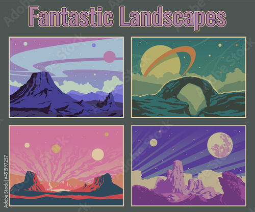 Fantastic Landscapes, Extraterrestrial Scenes, Mountains, Planets, Stars